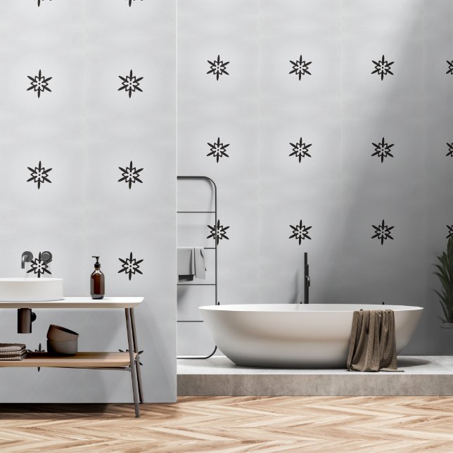 Black Star Flower White Background Wallpaper (Bathroom)