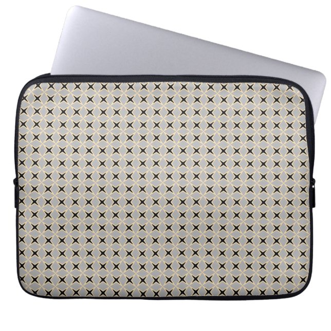 Black Star Pattern in Grey and Gold Tones Laptop Sleeve (Front)