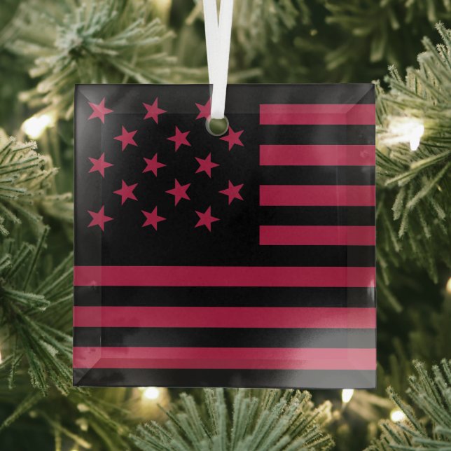 Black Star-Spangled Banner America Flag Glass Tree Decoration (Insitu)