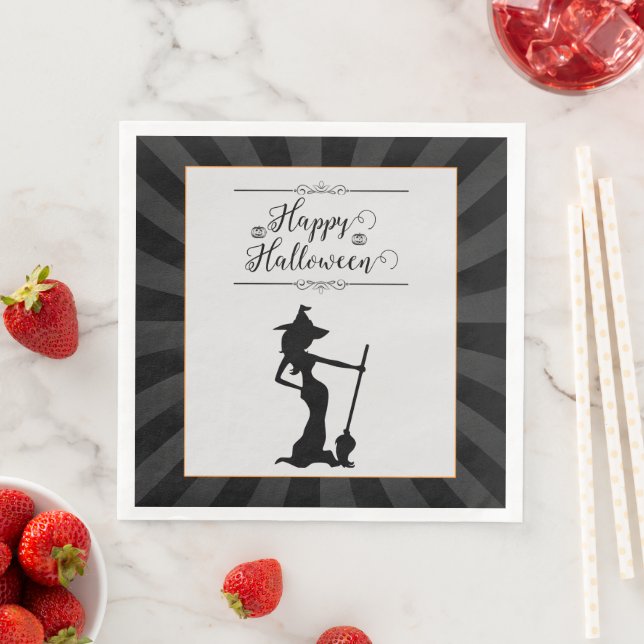 Black Starburst Witch Halloween Napkin (Insitu)