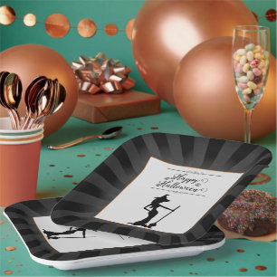 Black Starburst Witch Halloween Paper Plate