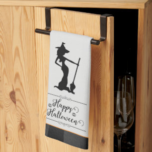 Black Starburst Witch Halloween Tea Towel