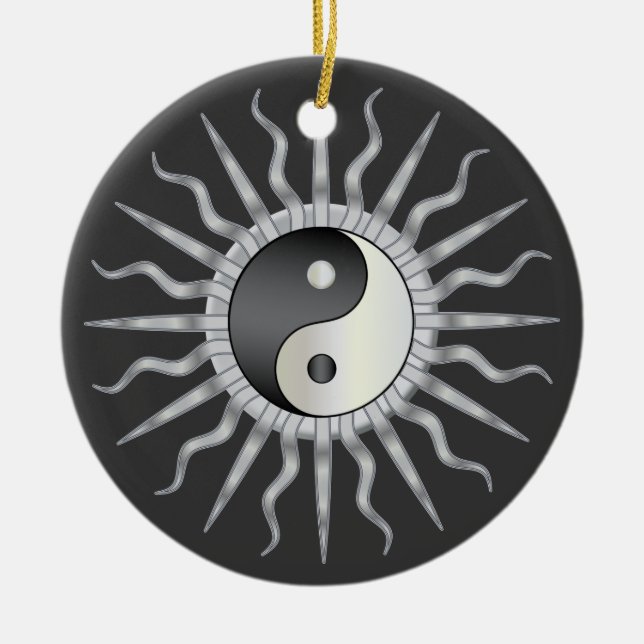 Black Starburst Yin Yang Ceramic Tree Decoration (Front)