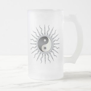 Black Starburst Yin Yang Frosted Glass Beer Mug
