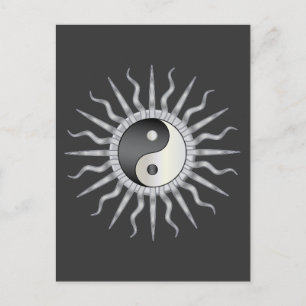 Black Starburst Yin Yang Postcard