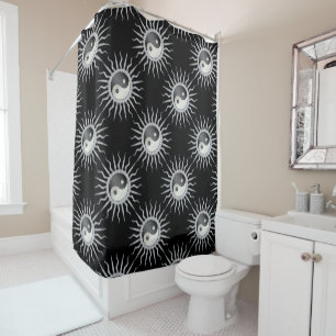 Black Starburst Yin Yang  Shower Curtain
