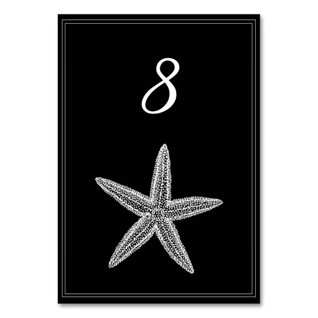 Black Starfish Table Number Card (Front)