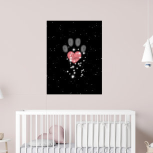 Black Starlight Pink Heart Dog Paw Print Pet Name
