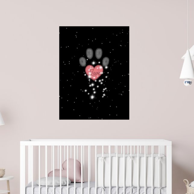 Black Starlight Pink Heart Dog Paw Print Pet Name (Nursery 2)