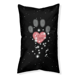 Black Starlight Pink Heart Dog Paw Print Pet Name Pet Bed