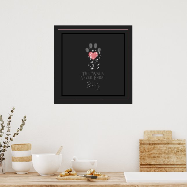 Black Starlight Pink Heart Paw Print Dog Memorial (Kitchen)