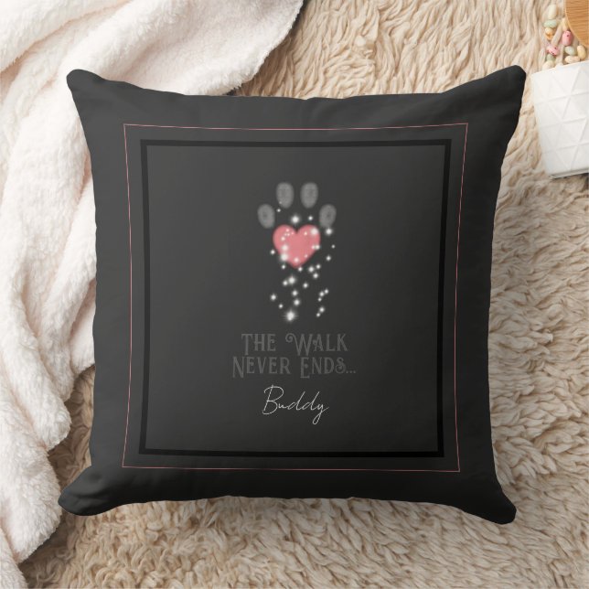 Black Starlight Pink Heart Paw Print Dog Memorial Cushion (Blanket)