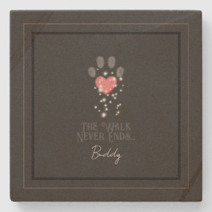 Black Starlight Pink Heart Paw Print Dog Memorial Stone Coaster