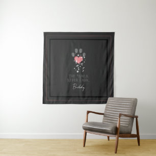 Black Starlight Pink Heart Paw Print Dog Memorial Tapestry