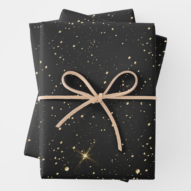 Black Starry Night Abstract Galaxy Wrapping Paper Sheet (In situ)