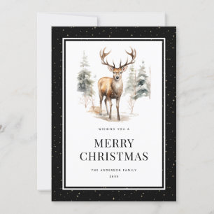 Black Starry Night Watercolor Merry Christmas Card