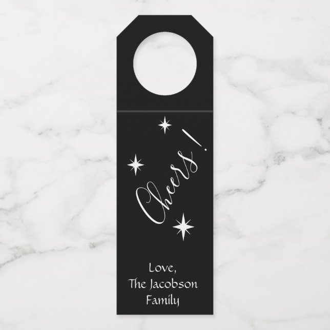 Black Stars and Cheers Bottle Tag (Front)