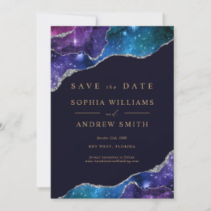 Black & Stars Blue Gold Save the Date Invitation