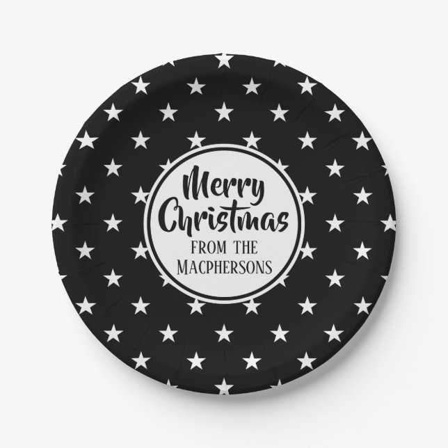 Black Stars Christmas Paper Plates (Front)