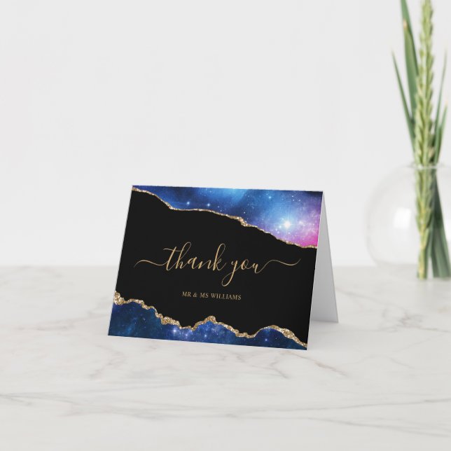 Black & Stars Navy Blue Gold Thank You Card (Front)