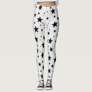 Black Stars on White Background Leggings