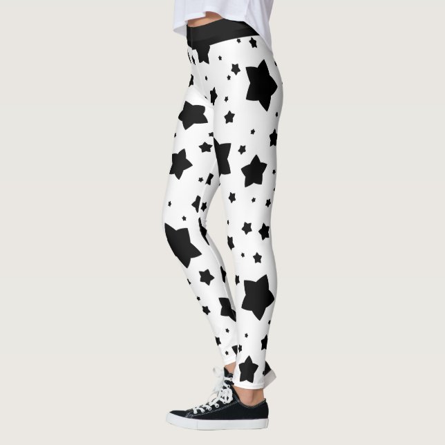 Black Stars on White Leggings (Left)