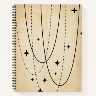 Black stars orbits planet path faded retro boho  notebook