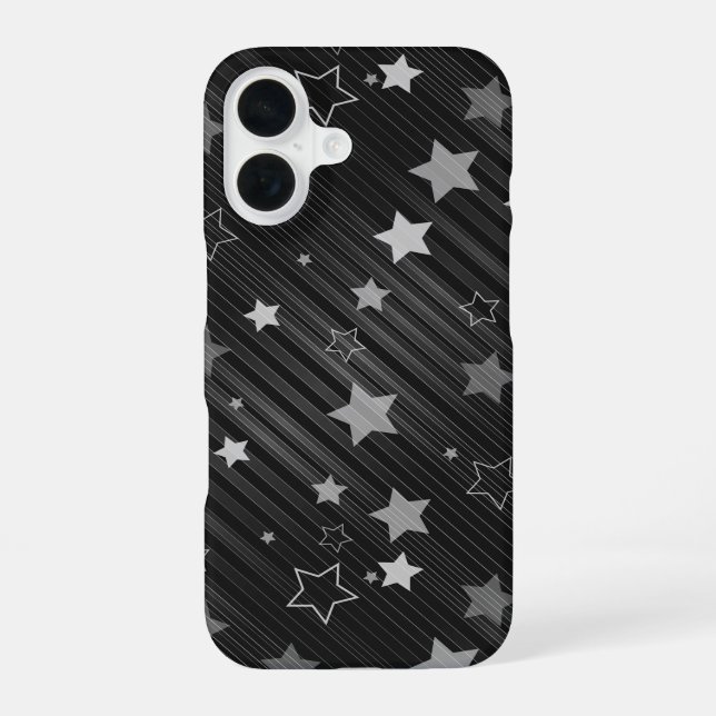 Black Stars Pattern iPhone 16 Case (Back)