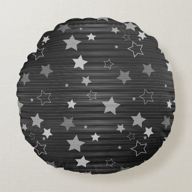 Black Stars Pattern Round Cushion (Front)