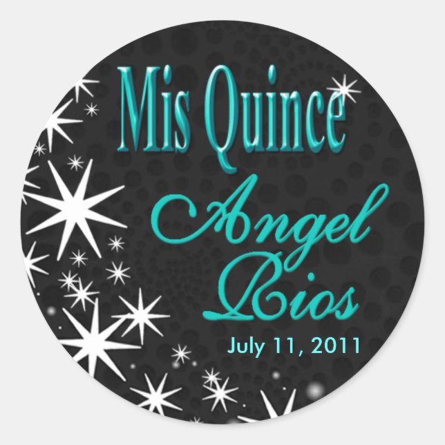 "Black Stars Quinceañera" Party (black/aqua) Classic Round Sticker (Front)
