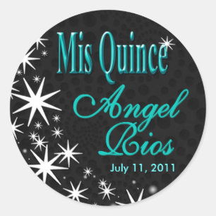"Black Stars Quinceañera" Party (black/aqua) Classic Round Sticker