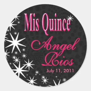 "Black Stars Quinceañera" Party (black/fuschia) Classic Round Sticker