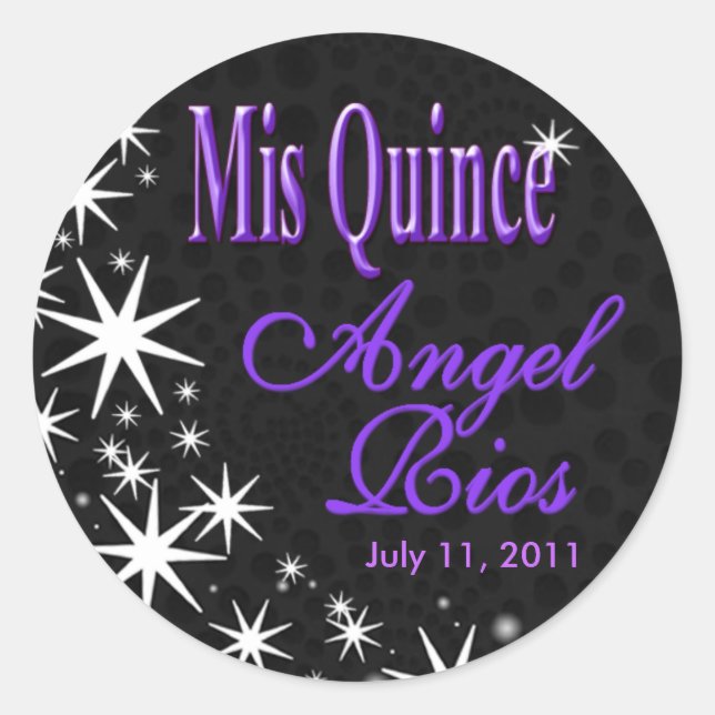 "Black Stars Quinceañera" Party (black/lilac) Classic Round Sticker (Front)