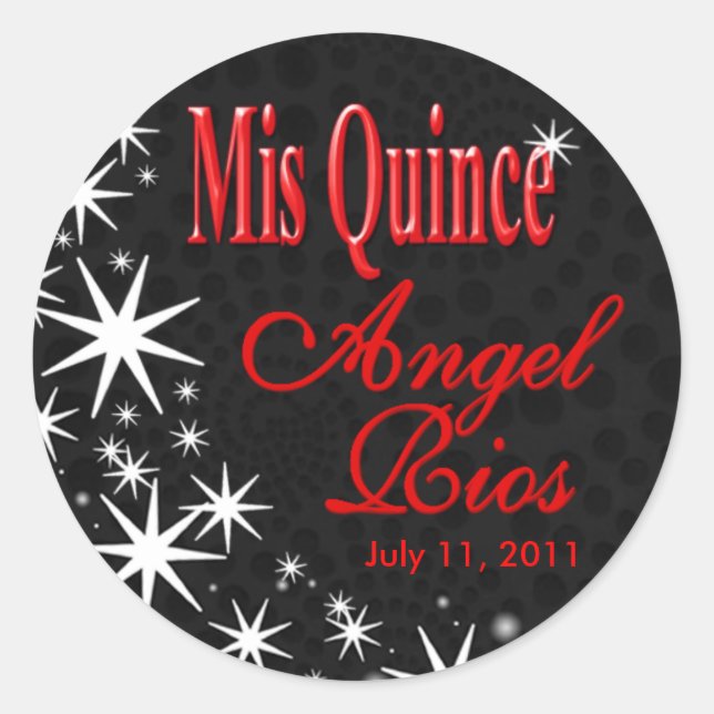 "Black Stars Quinceañera" Party (black/red) Classic Round Sticker (Front)