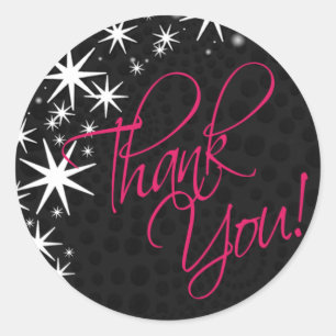 Black Stars Quinceañera Thank You (black/fuschia) Classic Round Sticker