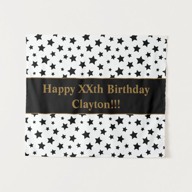 Black Stars With Message Birthday Tapestry (Front (Horizontal))