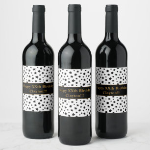 Black Stars With Message Birthday Wine Label