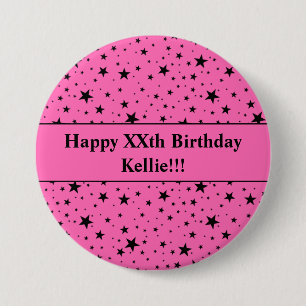 Black Stars With Message On Pink Birthday 7.5 Cm Round Badge