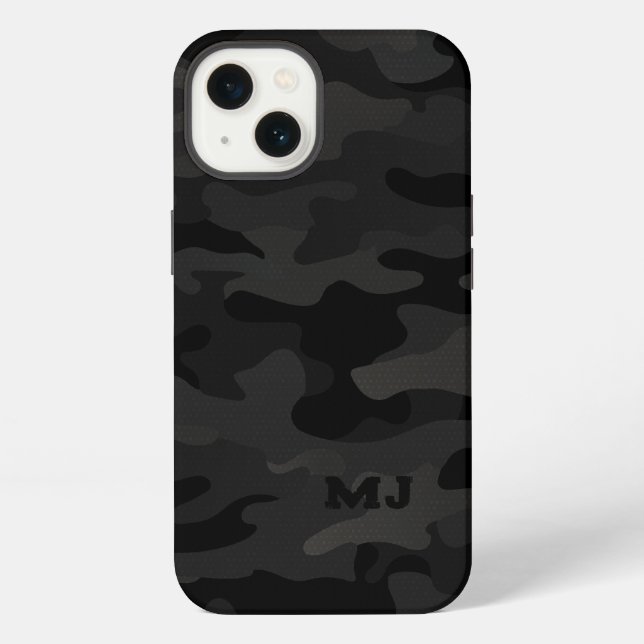 Black Stealth Camo with Initials iPhone Case (Back)