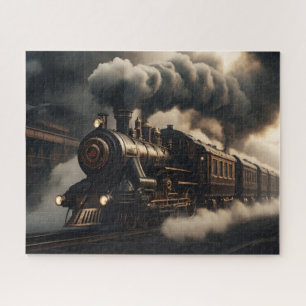 Black Steampunk Train Jigsaw Puzzle
