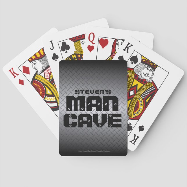 Black Steel Diamond Plate Personalised Man Cave Playing Cards (Back)