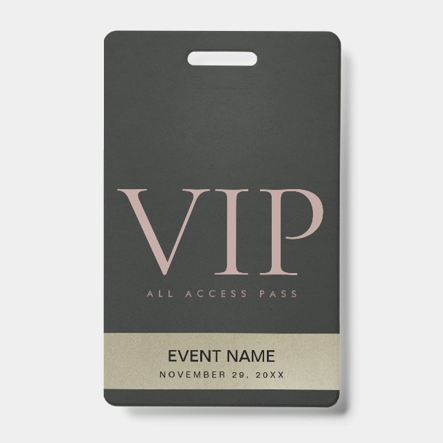 BLACK STEEL GREY PALE GOLD VIP EVENT ACCESS PASS ID BADGE (Front)