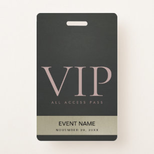 BLACK STEEL GREY PALE GOLD VIP EVENT ACCESS PASS ID BADGE
