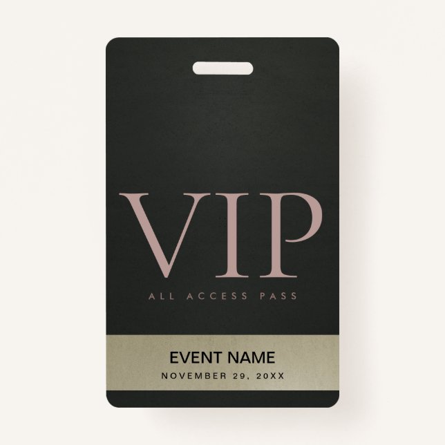 BLACK STEEL GREY PALE GOLD VIP EVENT ACCESS PASS ID BADGE (Front)
