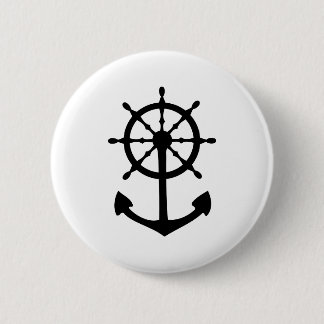 black steering wheel anchor icon 6 cm round badge