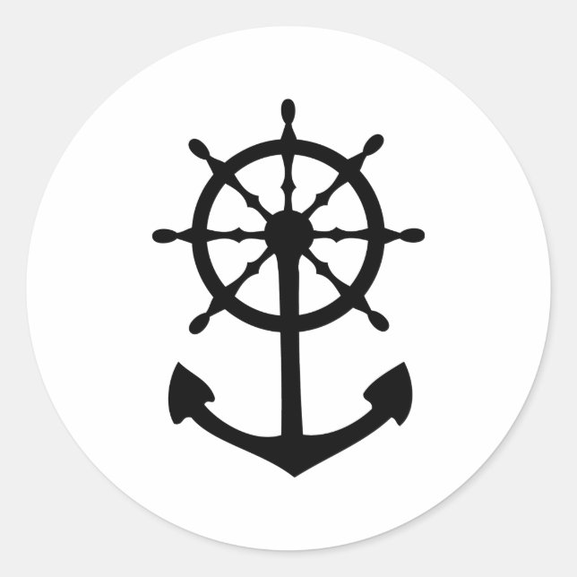 black steering wheel anchor icon classic round sticker (Front)
