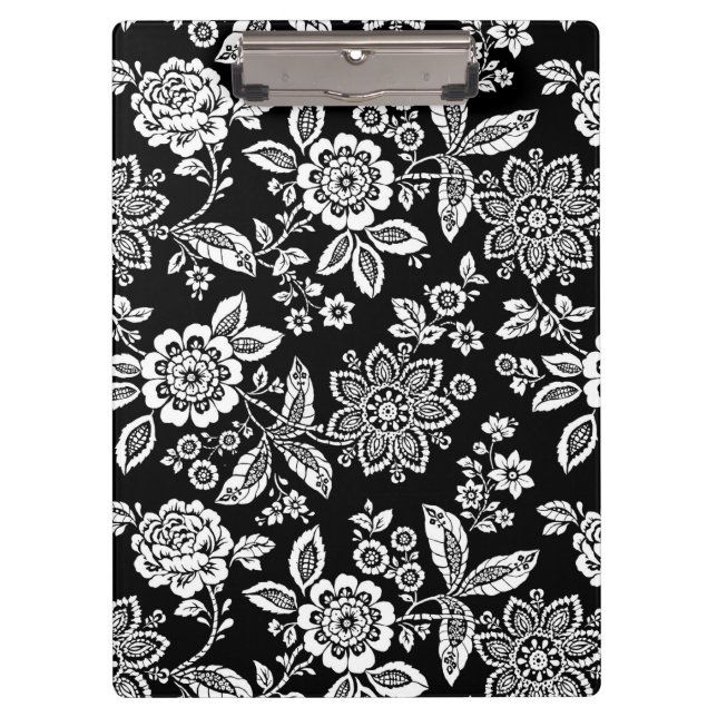 Black Stencil Flowers  Clipboard (Front)