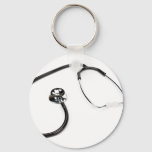 Black stethoscope isolated on white background key ring