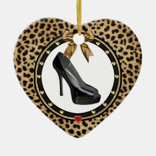 Black Stiletto Cheetah Personalised Heart Ornament