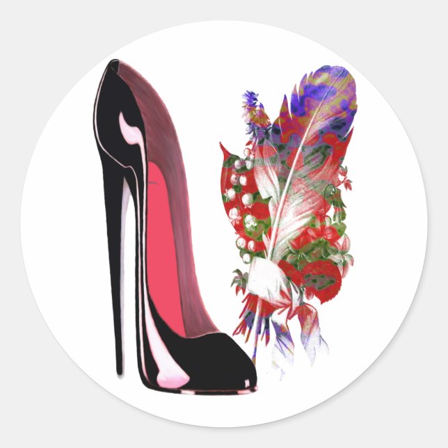 Black Stiletto High Heel Shoe and Bouquet Classic Round Sticker (Front)
